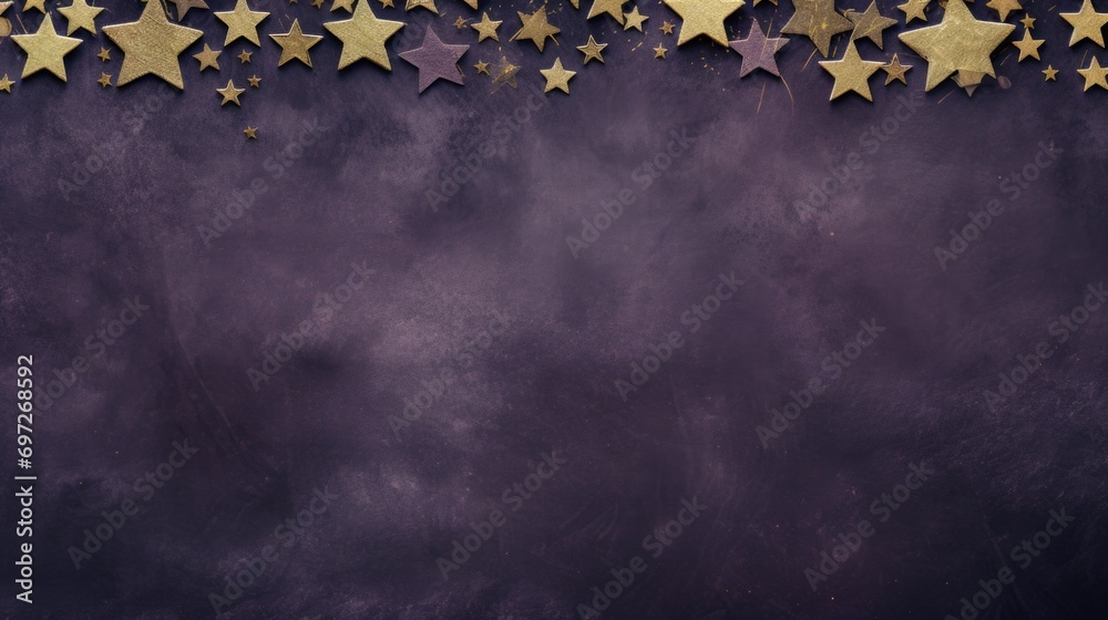 Poster a vibrant purple background adorned with shimmering gold stars. perfect for adding a touch of elegan