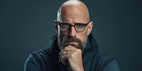 Fototapeta premium A picture of a bald man with glasses and a beard. Suitable for business, professional, or casual concepts