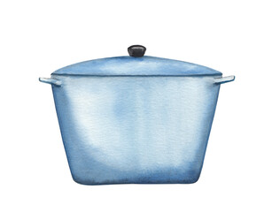 Blue Cooking pot Watercolor illustration Handpainted clipart