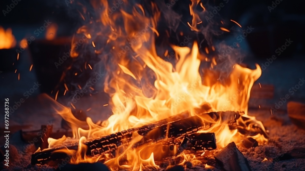 Poster A close-up shot capturing the intense flames bursting out of a fire. Perfect for adding a touch of heat and energy to any project