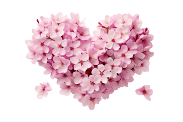 cherry blossom flowers arranged in love shape on an isolated transparent background