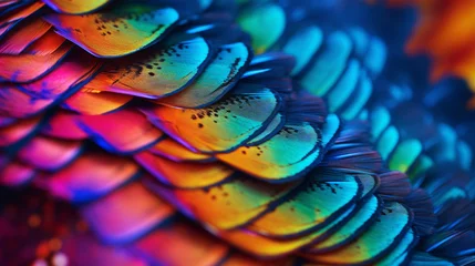 Meubelstickers plumage of a colorful parrot or other bird close-up, beautiful iridescent colors © MYKHAILO KUSHEI