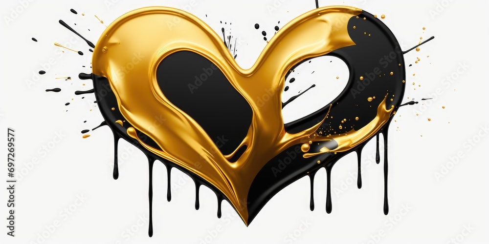 Poster A black and gold heart with a splash of paint. This image can be used for various design projects