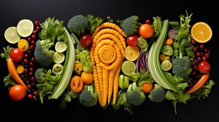 A striking composition of vibrant vegetable crudit?(C)s, arranged in an abstract pattern, showcasing their natural beauty. - obrazy, fototapety, plakaty