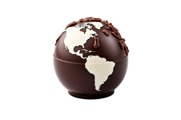 world chocolate day, chocolate globe on an isolated transparent background