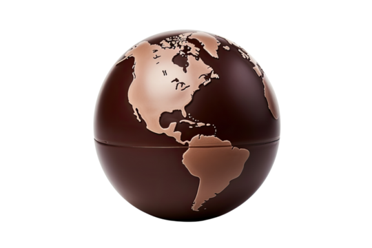 world chocolate day, chocolate globe on an isolated transparent background