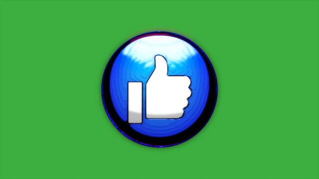 Cartoon animation of a thumbs up logo on a green screen background.