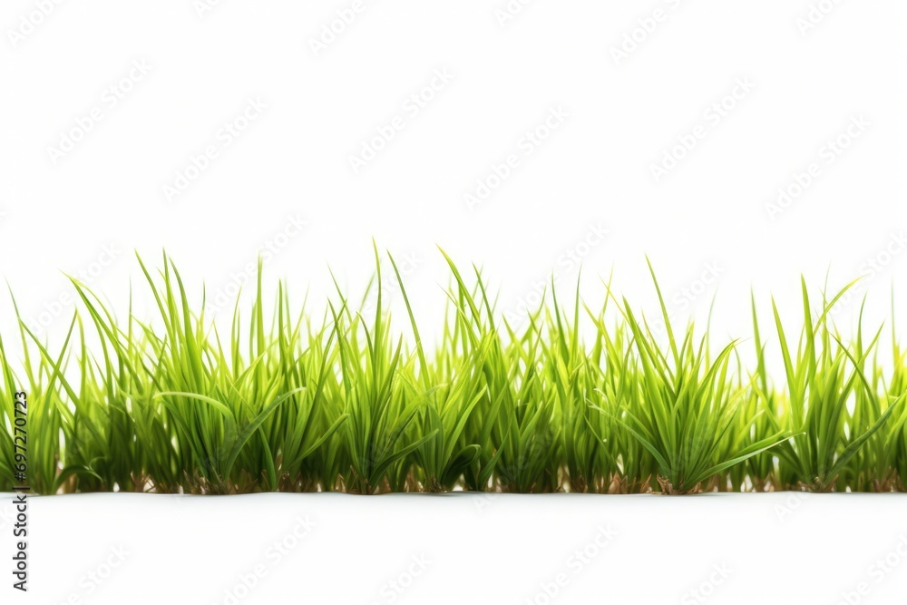 Poster A row of green grass against a white background. Perfect for adding a touch of nature to any design or project