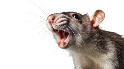 A close-up image of a rat with its mouth open. Perfect for illustrating animal behavior or for use in educational materials