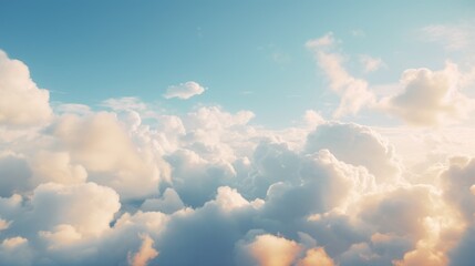 A plane is seen soaring through a sky filled with fluffy clouds. Perfect for travel and adventure...
