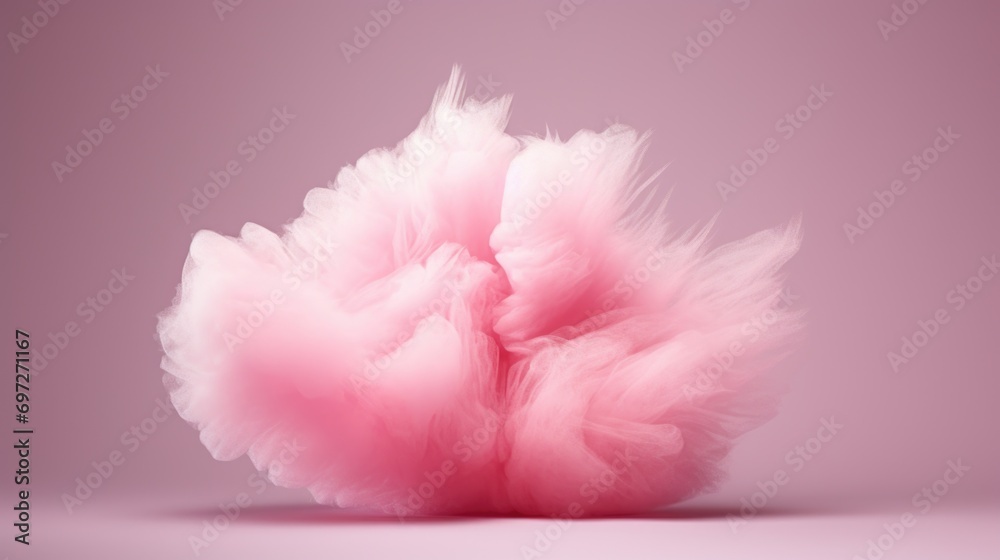 Aufkleber a pink fluffy ball of cotton resting on a smooth white surface. can be used as a symbol of softness,