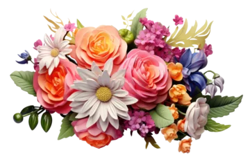 Foto op Canvas colorful flowers bouquet on an isolated transparent background © Rushi