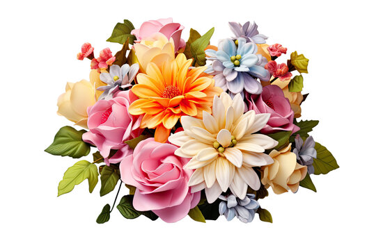 colorful flowers bouquet on an isolated transparent background