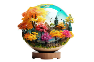 colorful globe with trees on an isolated transparent background