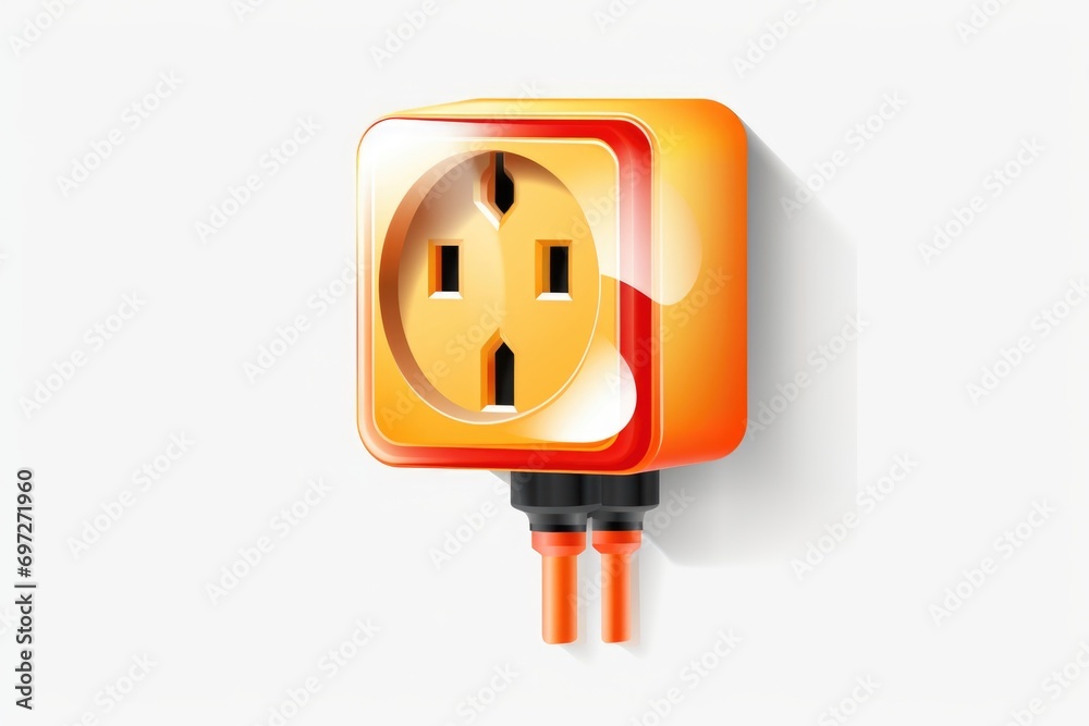 Poster an image of an orange electrical outlet with a plug attached.