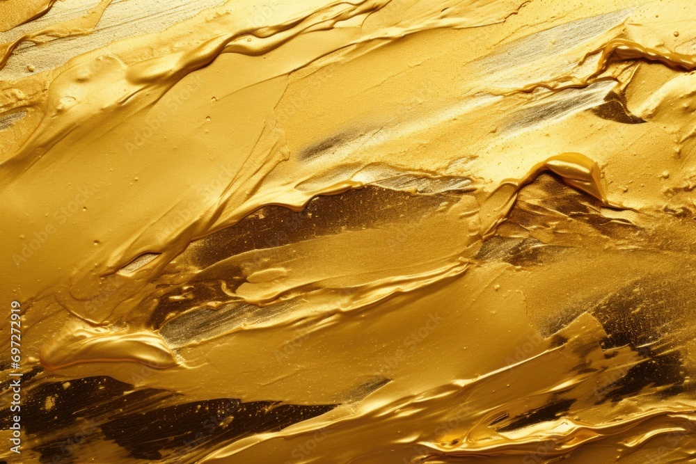Poster Gold paint close up on a surface. Versatile image that can be used for various creative projects