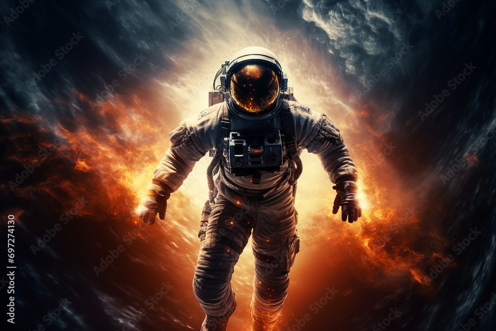 Canvas Prints cinematic scene of an astronaut during an universe exploration learning new civilizations generative