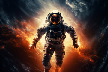 Cinematic scene of an astronaut during an universe exploration learning new civilizations generative AI