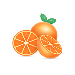 Orange Fruit Vector Illustration. Whole and Slices. Realistic 3d Vector
