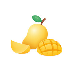 Mango Vector Illustration. Whole and Slices. Realistic 3d Vector