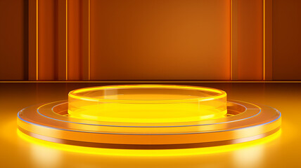 Obraz premium 3d rendered empty display glass podium with golden lights Minimal scene for product display presentation