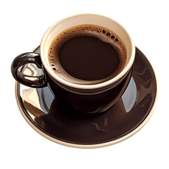 Brown ceramic cup of black coffee isolated on transparent background