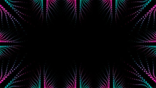 The pink-blue fractal animation is like a frame with space for text. Digital loop video.