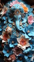 Fototapeta premium Origami of Hindu God Ganes in Colorful Flower Crafts