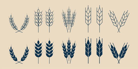 set wheat ears line art logo simple icon design template, vector illustration design - obrazy, fototapety, plakaty