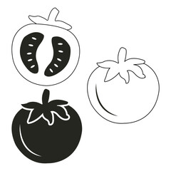Whole and sliced fresh fruit tomato thin line Icon - editable stroke