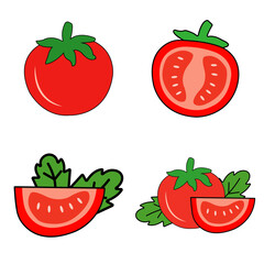 Whole and sliced fresh fruit tomato thin line Icon - editable stroke. La Tomatina background 