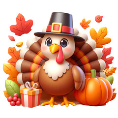 3d turkey icon, thanksgiving illustration character