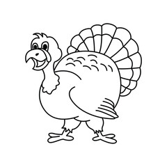 Funny turkey cartoon characters vector illustration. For kids coloring book.