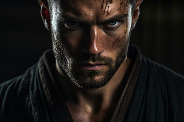 Generative AI picture of experienced karate fighter club martial arts traditional clothes training