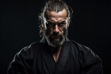 Obraz premium Generative AI picture of experienced karate fighter club martial arts traditional clothes training
