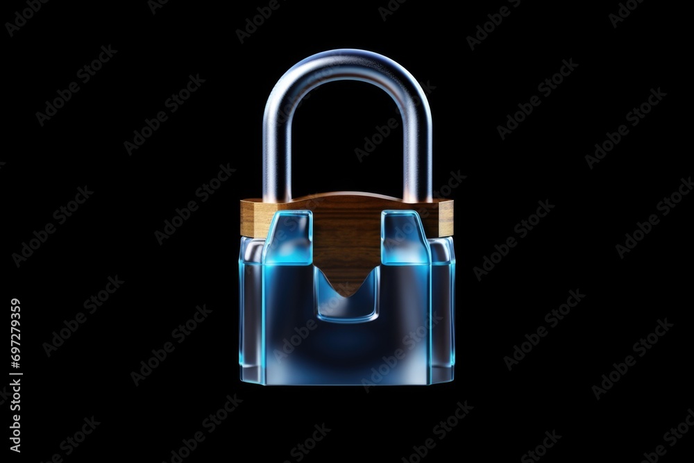 Poster Blue padlock on a black background. Suitable for website security or data protection concepts
