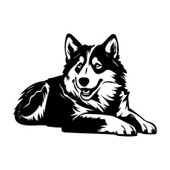 Naklejka premium Siberian Husky dog resting silhouette illustration, Siberian Husky dog resting Logo Monochrome Design, Generative AI.