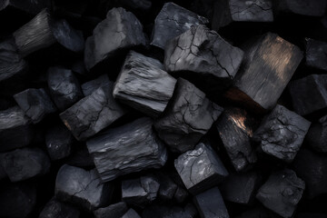 Background texture of charcoal briquettes, grilling, fuel - obrazy, fototapety, plakaty