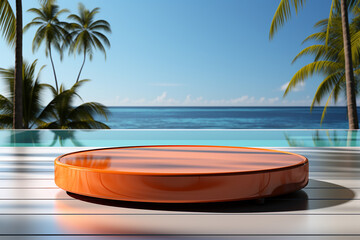 Fototapeta premium 3d rendered empty display podium on the water Minimal scene for product display presentation