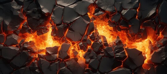fire stone wall hole crust, rock, flame, burn 6 - obrazy, fototapety, plakaty