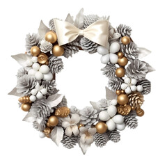 Obraz premium Platinum silver Christmas wreath isolated on transparent background