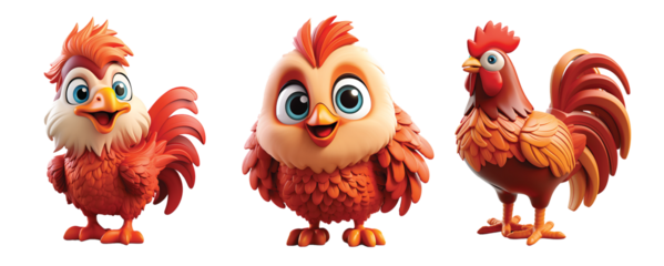 3D Colorful Rooster Mascot Character Isolated On Transparent Background