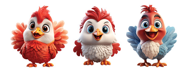3D Colorful Rooster Mascot Character Isolated On Transparent Background