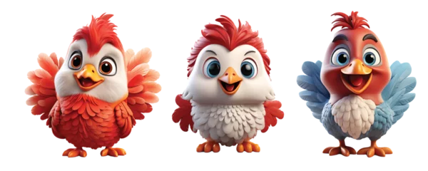 Draagtas 3D Colorful Rooster Mascot Character Isolated On Transparent Background © Madani