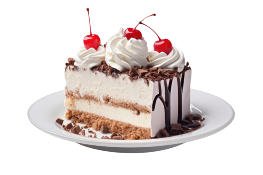 delicious ice cream cake on an isolated transparent background