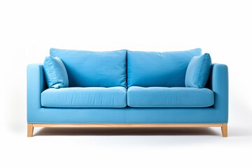 a blue couch with pillows on it