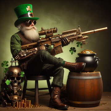 Various St Patrick's Day Images: Steampunk, Bartenders, Leprechauns, Bagpipes, & Parades
