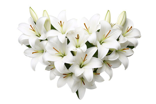 lily flowers arranged in love shape on an isolated transparent background