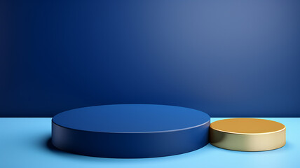 3d rendered empty display elegant luxury blue and gold theme podium with leaves Minimal scene for product display presentation