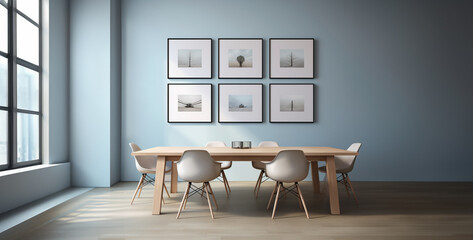 interior of a office, the minimal big office meeting room with picture frame, dining room with table